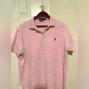 Polo Ralph Lauren youth XL pink and white striped custom fit polo